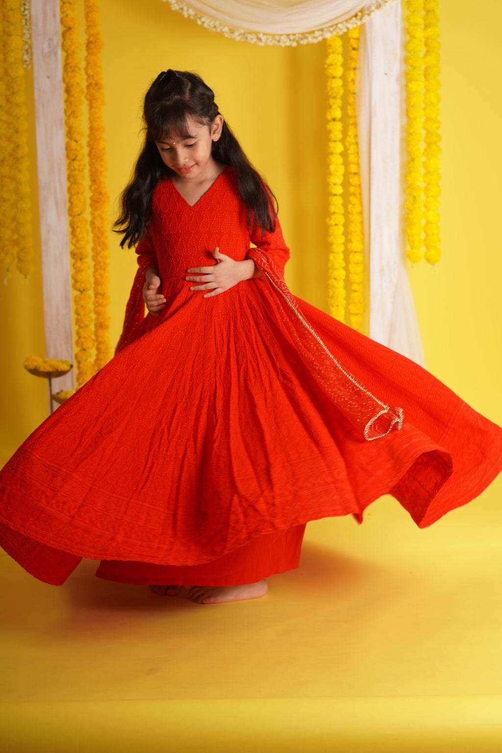 Falak Red - Anarkali and Dupatta set - Monk & Mei