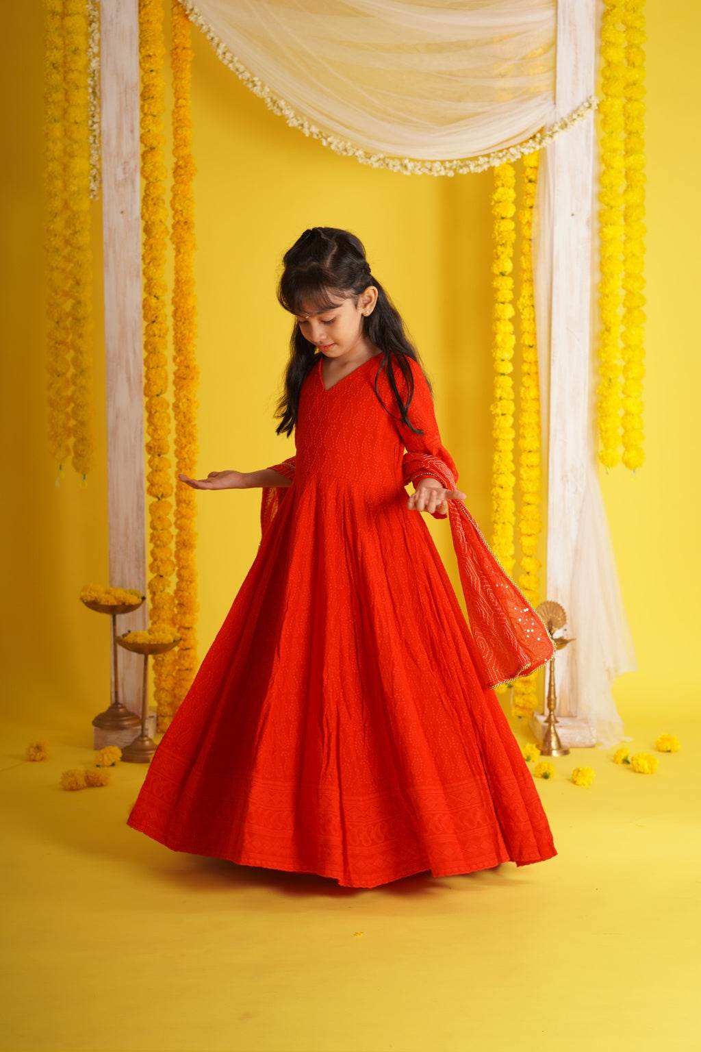 Falak Red - Anarkali and Dupatta set - Monk & Mei