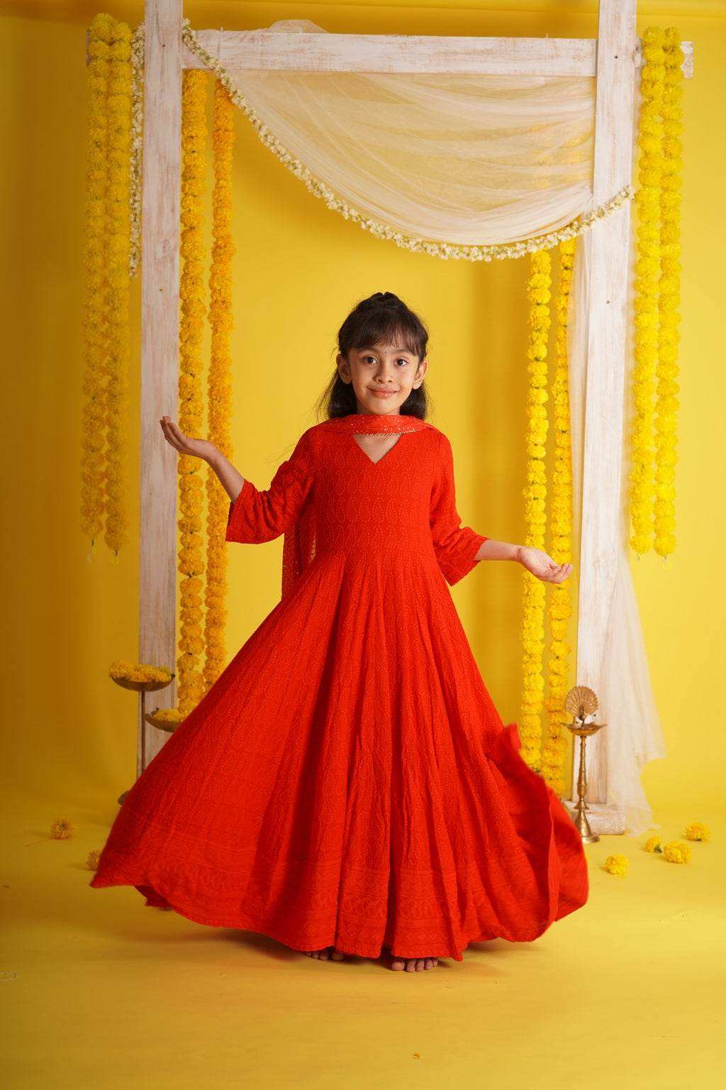 Falak Red - Anarkali and Dupatta set - Monk & Mei