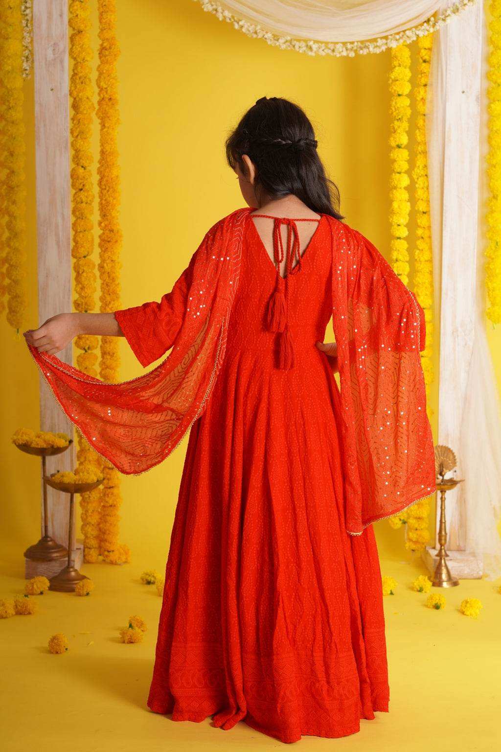 Falak Red - Anarkali and Dupatta set - Monk & Mei