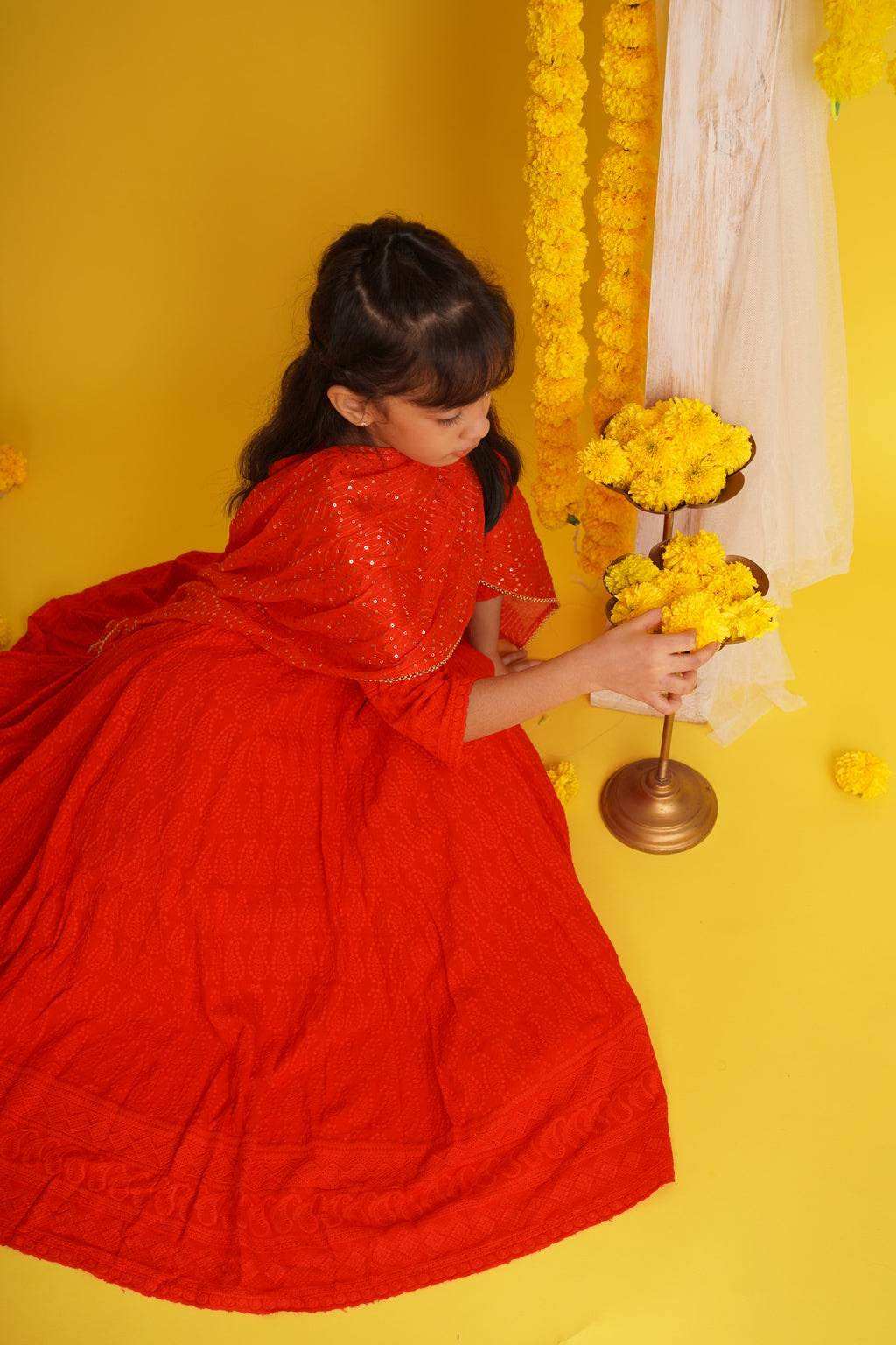 Falak Red - Anarkali and Dupatta set - Monk & Mei