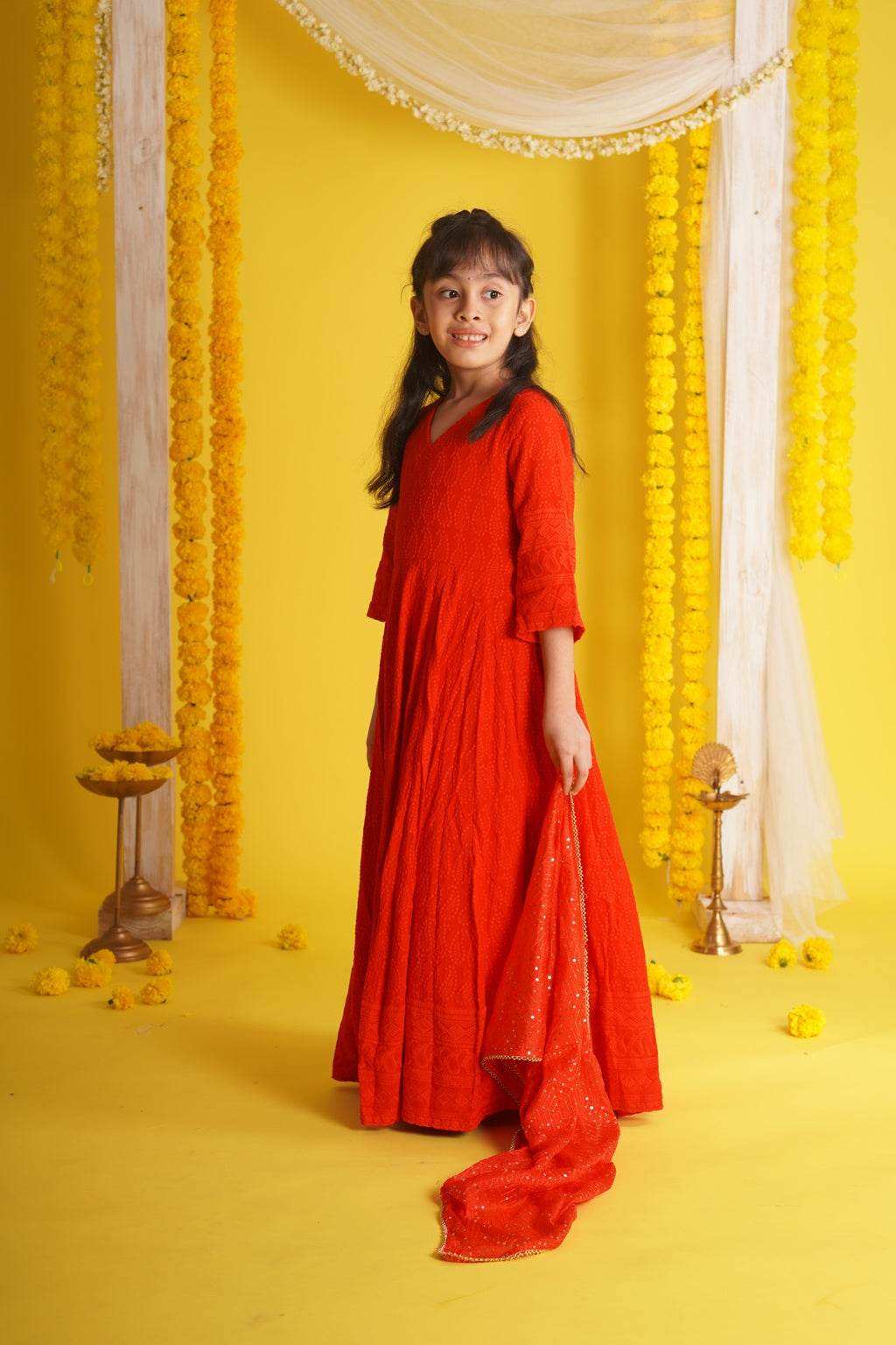 Falak Red - Anarkali and Dupatta set - Monk & Mei