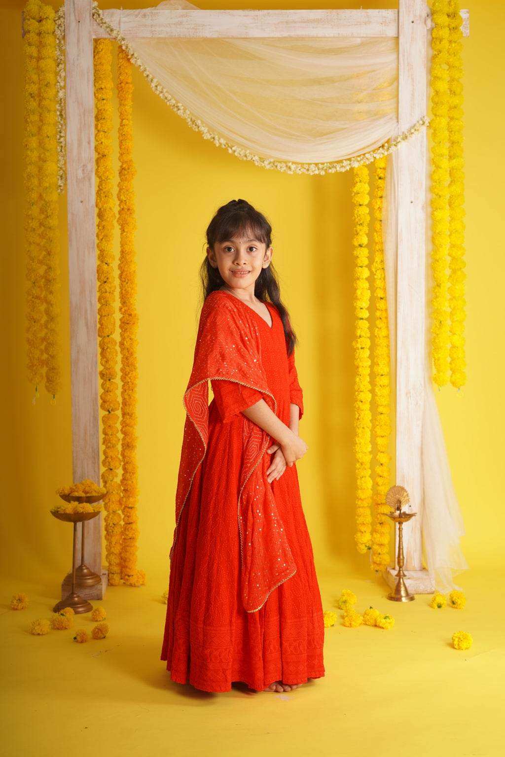 Falak Red - Anarkali and Dupatta set - Monk & Mei