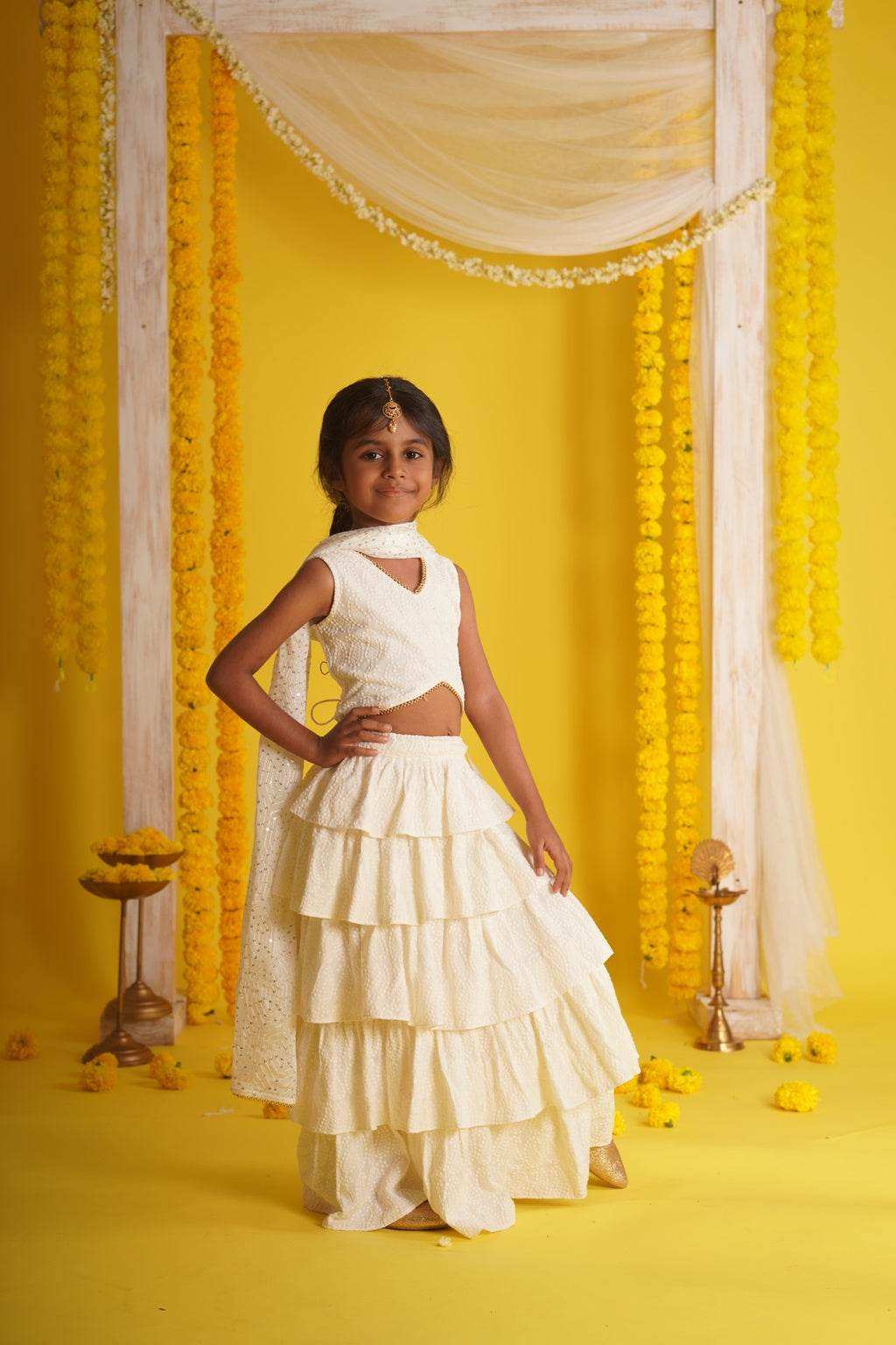 Navya Off White - Lehenga and Dupatta Set - Monk & Mei