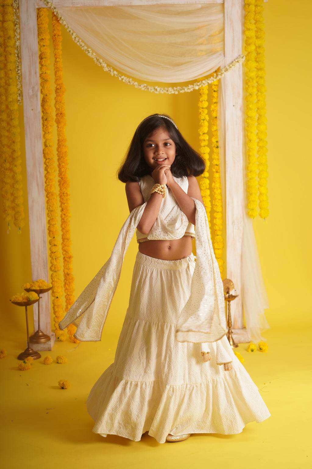 Diya Off White - Lehenga and Dupatta Set - Monk & Mei