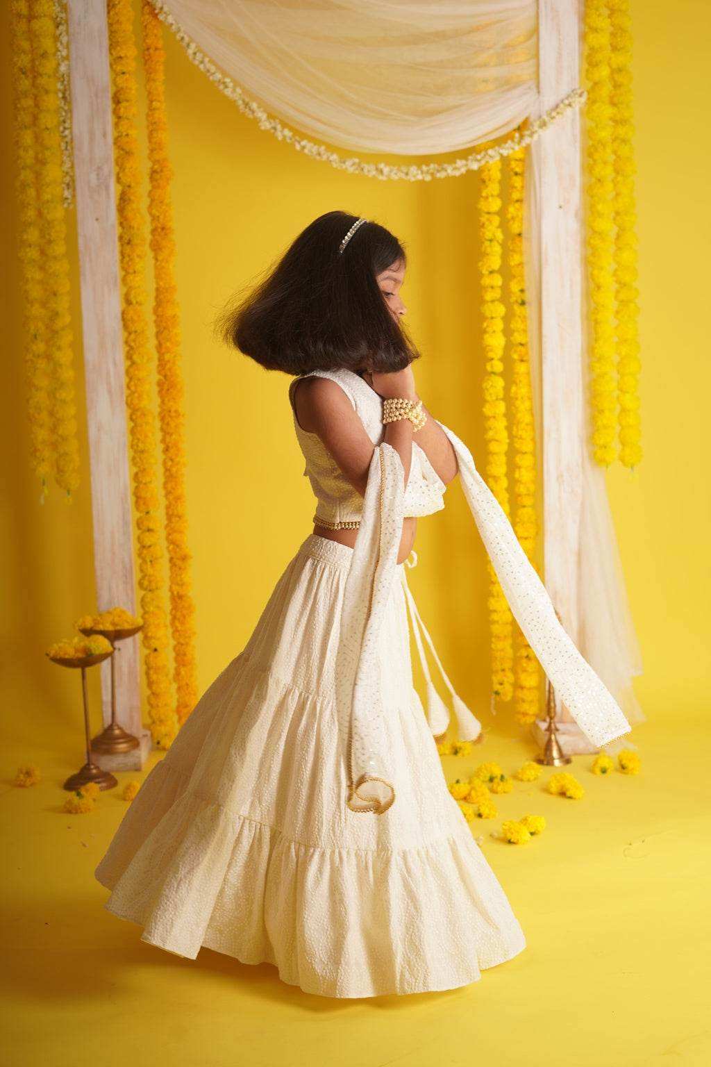 Diya Off White - Lehenga and Dupatta Set - Monk & Mei