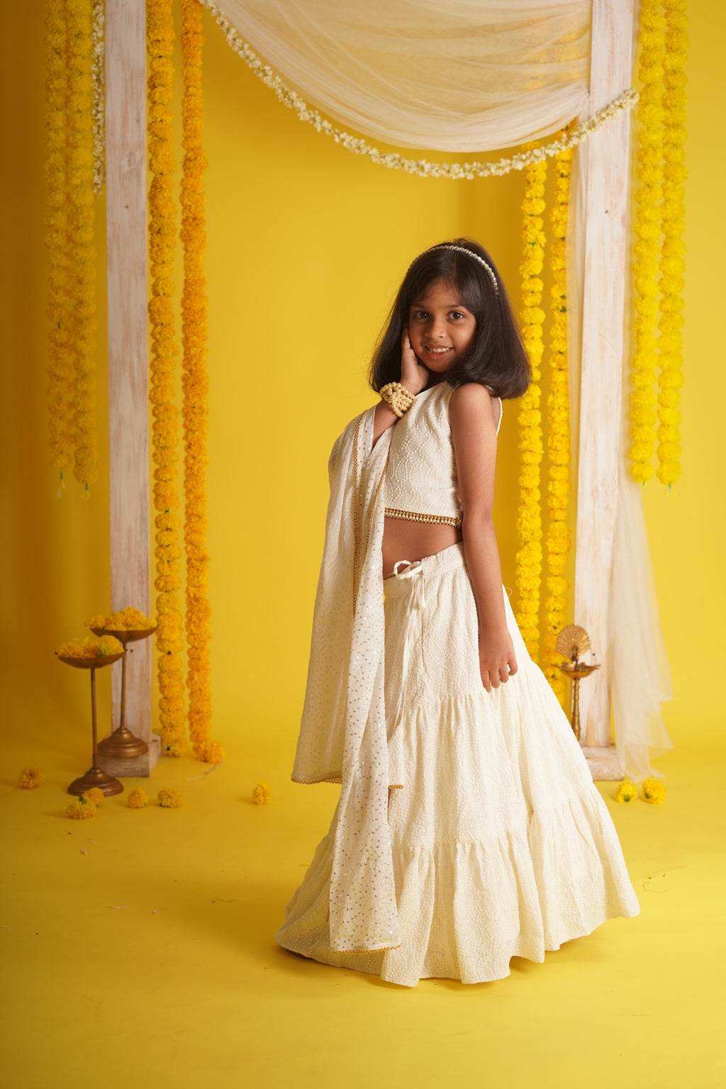 Diya Off White - Lehenga and Dupatta Set - Monk & Mei