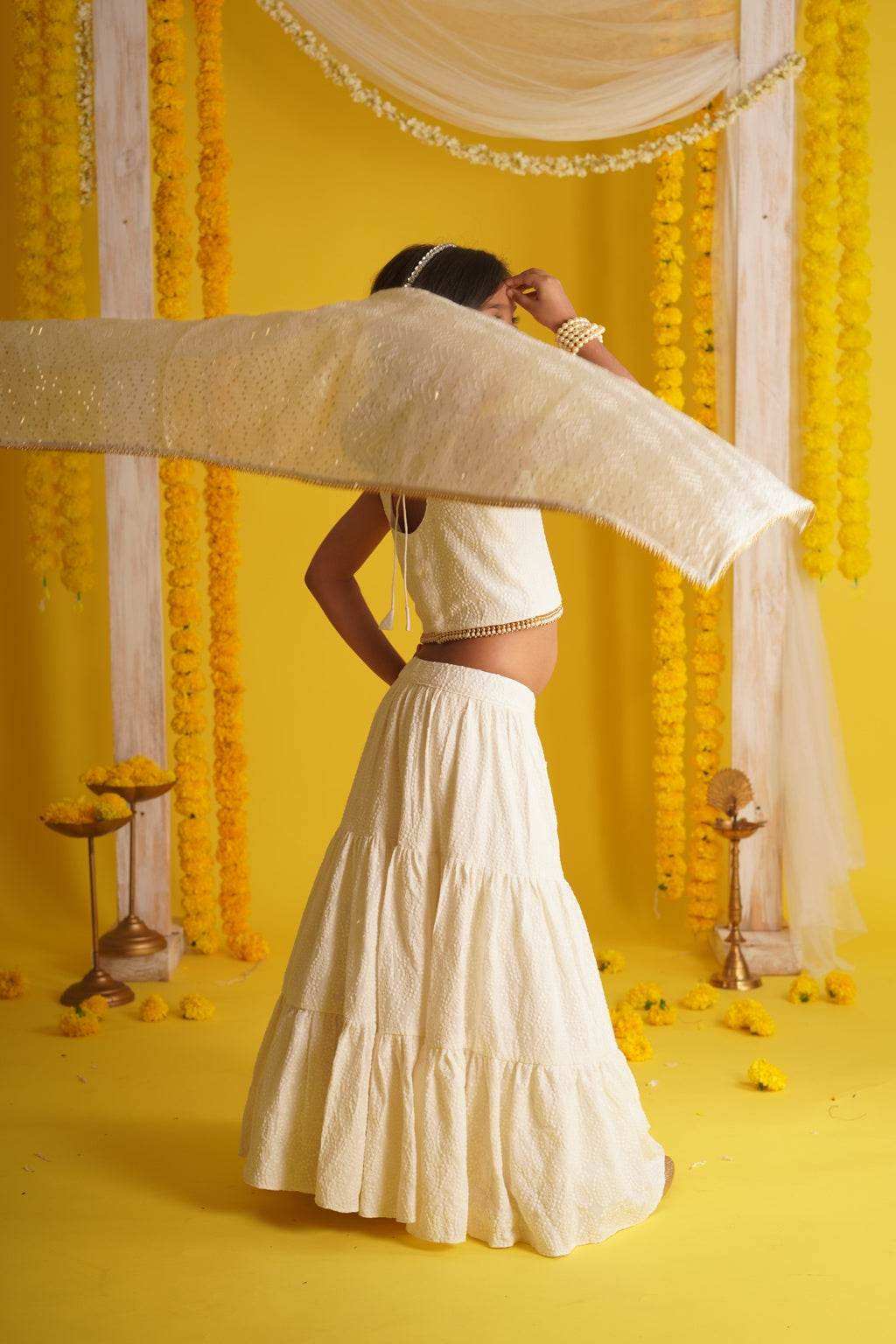 Diya Off White - Lehenga and Dupatta Set - Monk & Mei