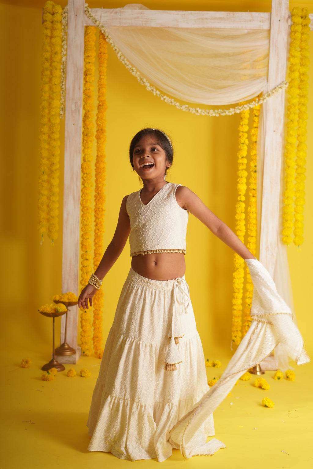 Diya Off White - Lehenga and Dupatta Set - Monk & Mei