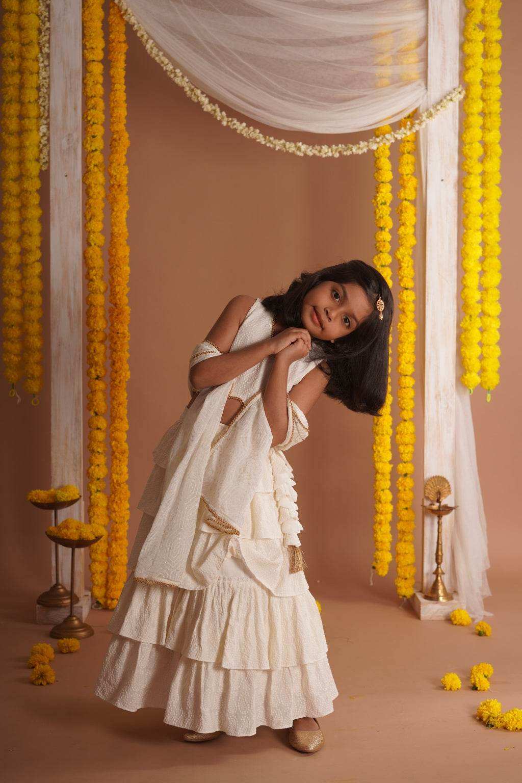 Navya Off White - Lehenga and Dupatta Set - Monk & Mei