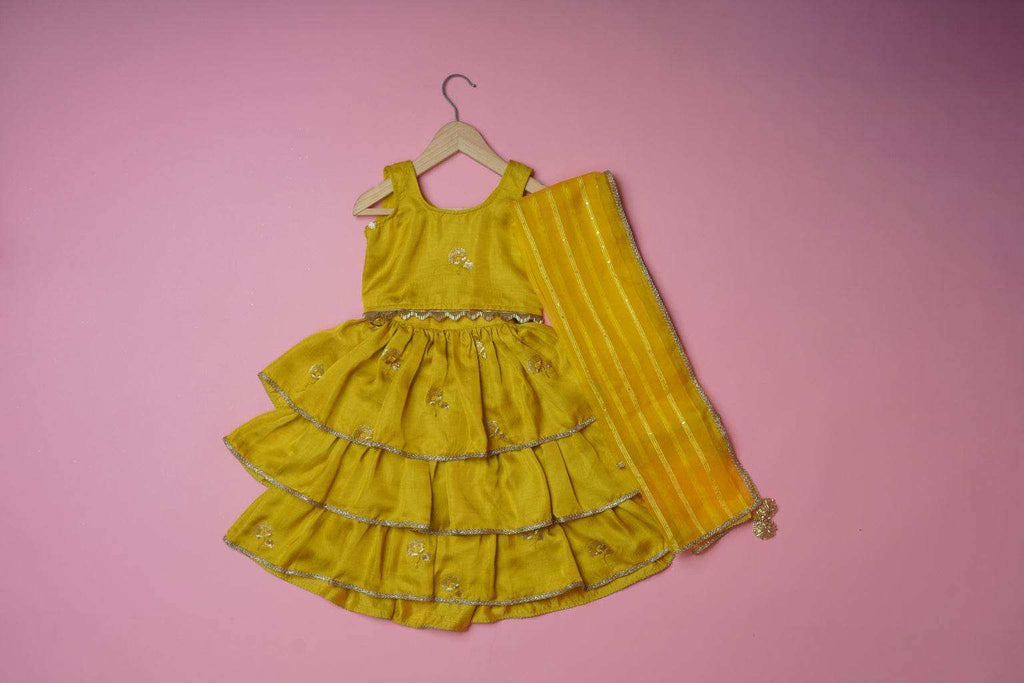 Anvi Yellow - Lehenga and Dupatta Set - Monk & Mei
