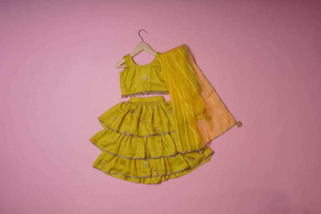 Anvi Yellow - Lehenga and Dupatta Set - Monk & Mei