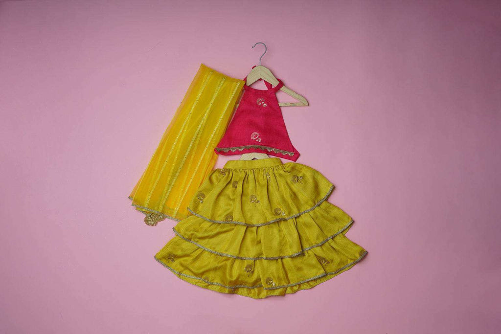 Elina Yellow - Lehenga and Dupatta Set - Monk & Mei