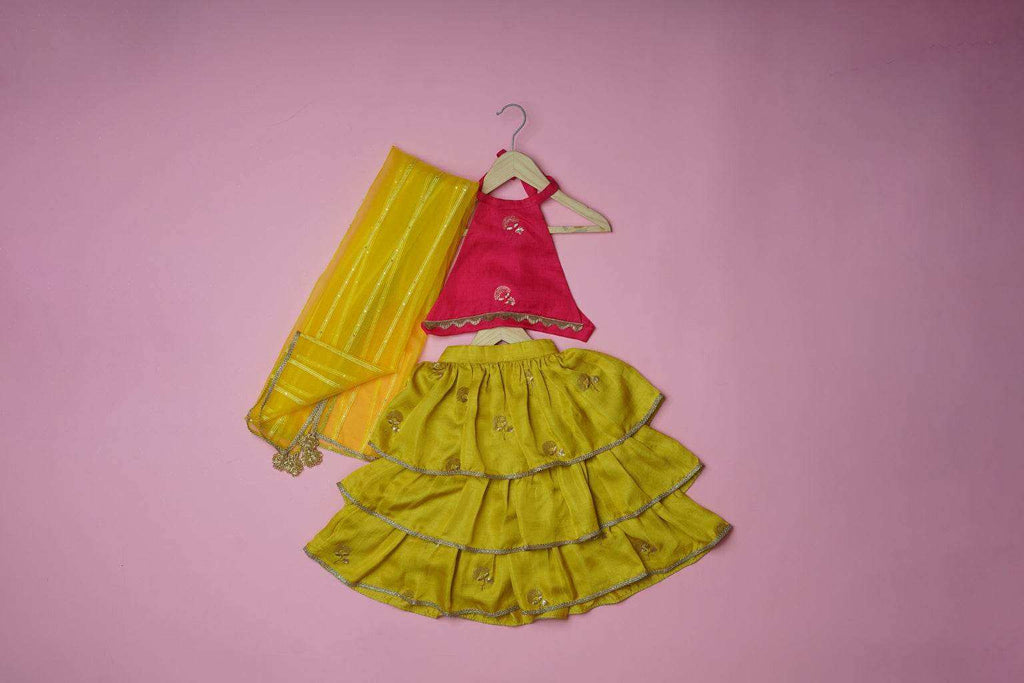 Elina Yellow - Lehenga and Dupatta Set - Monk & Mei