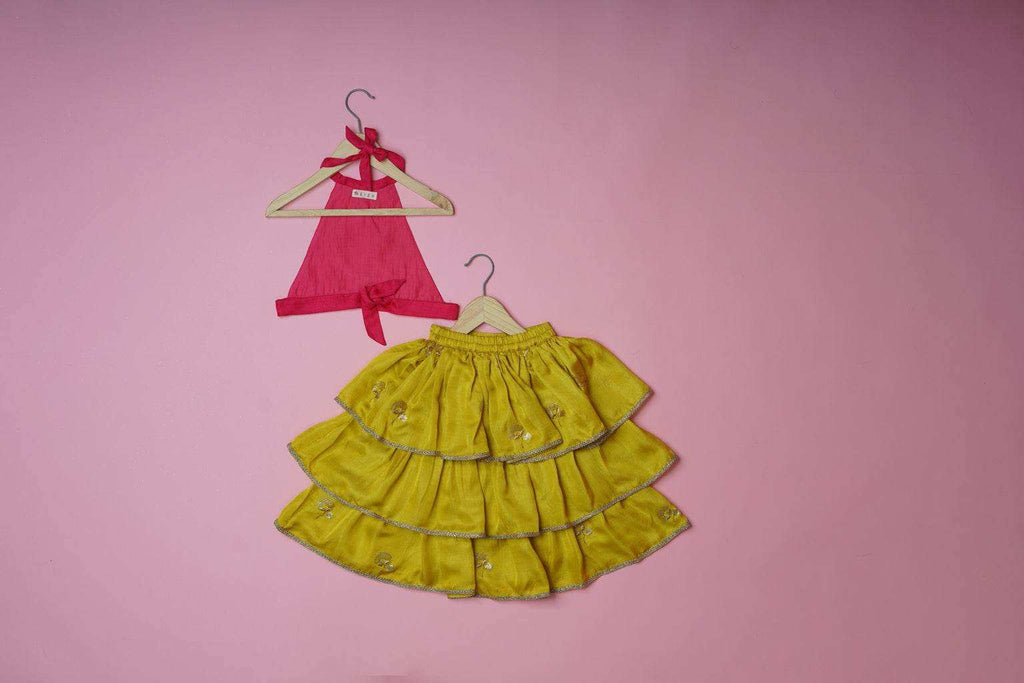 Elina Yellow - Lehenga and Dupatta Set - Monk & Mei