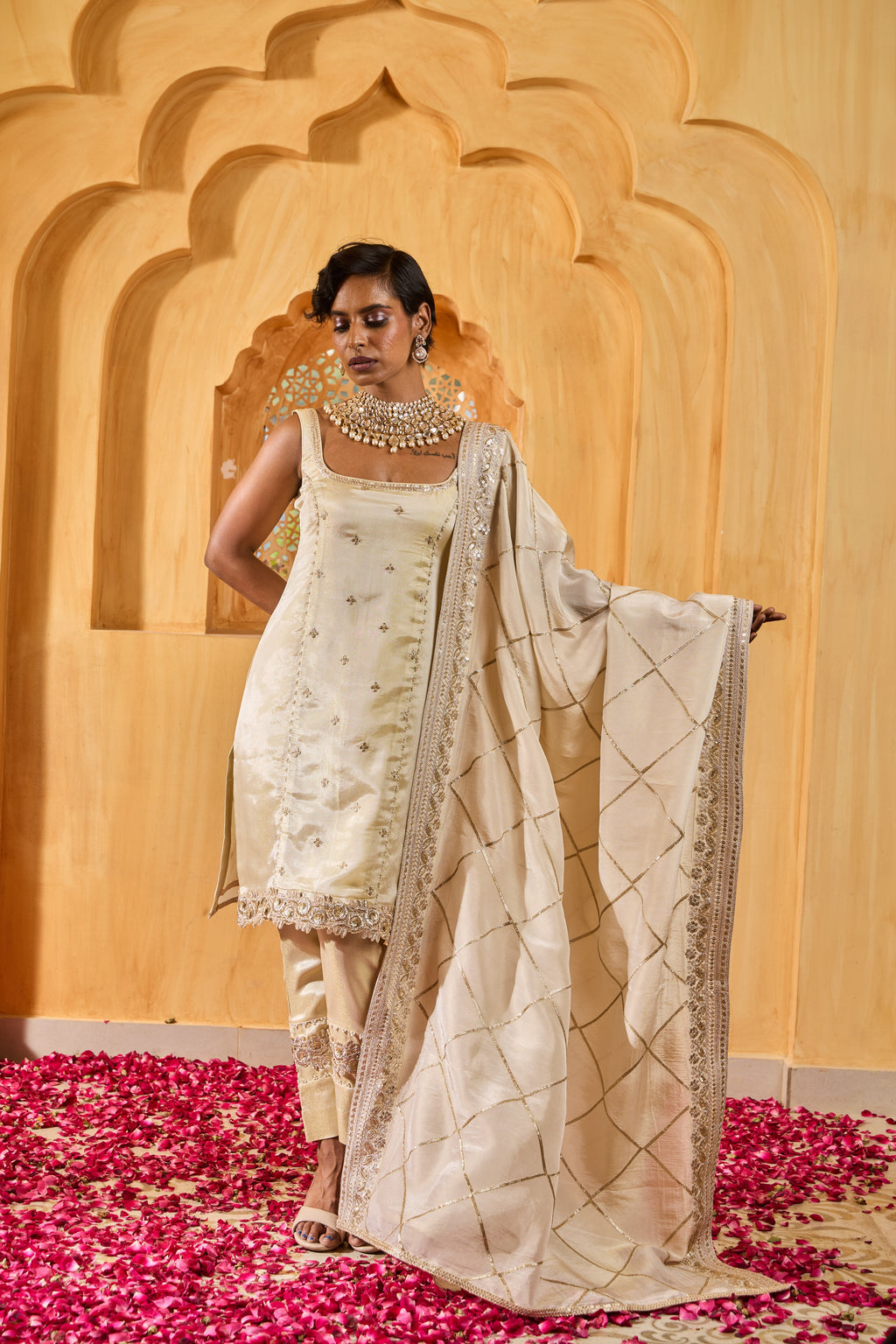 Kaaya- Straight Kurta, Pants and Dupatta - Blush Pink