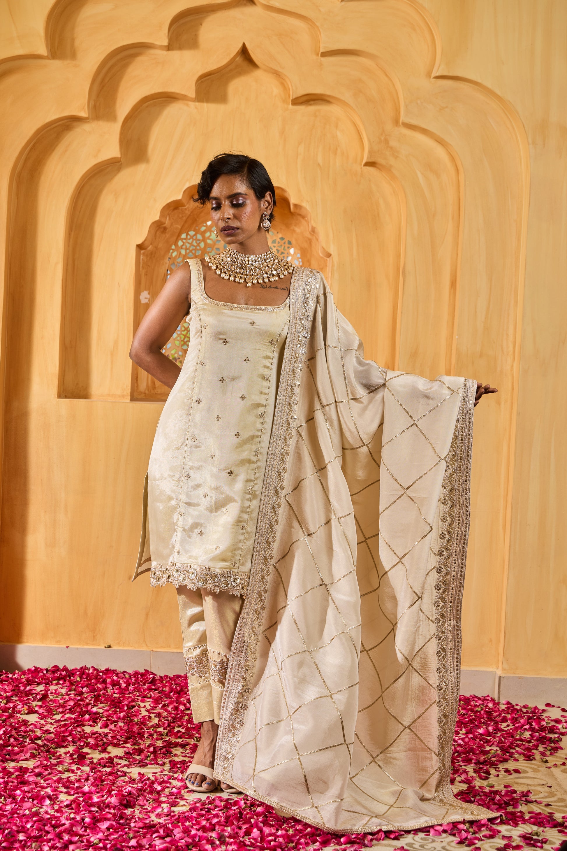 Kaaya- Straight Kurta, Pants and Dupatta - Blush Pink
