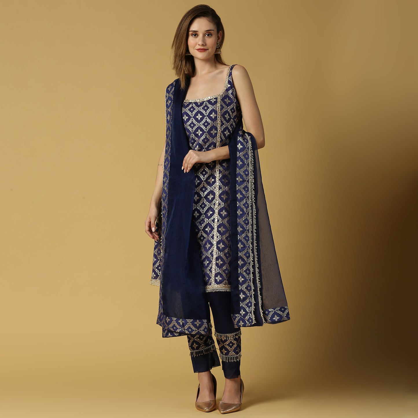 Kala-Sleeveless Kurta Set-Deep Blue