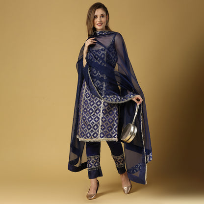 Kala-Sleeveless Kurta Set-Deep Blue