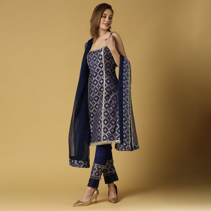 Kala-Sleeveless Kurta Set-Deep Blue