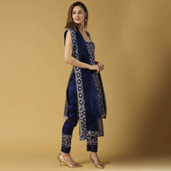 Kala-Sleeveless Kurta Set-Deep Blue