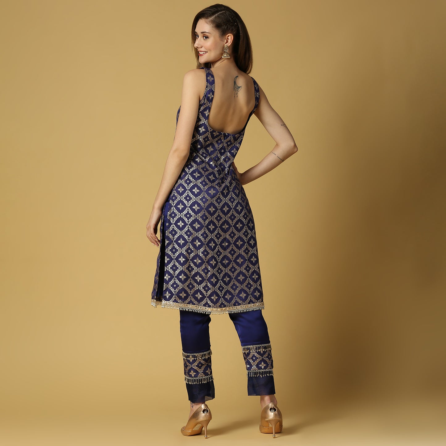 Kala-Sleeveless Kurta Set-Deep Blue