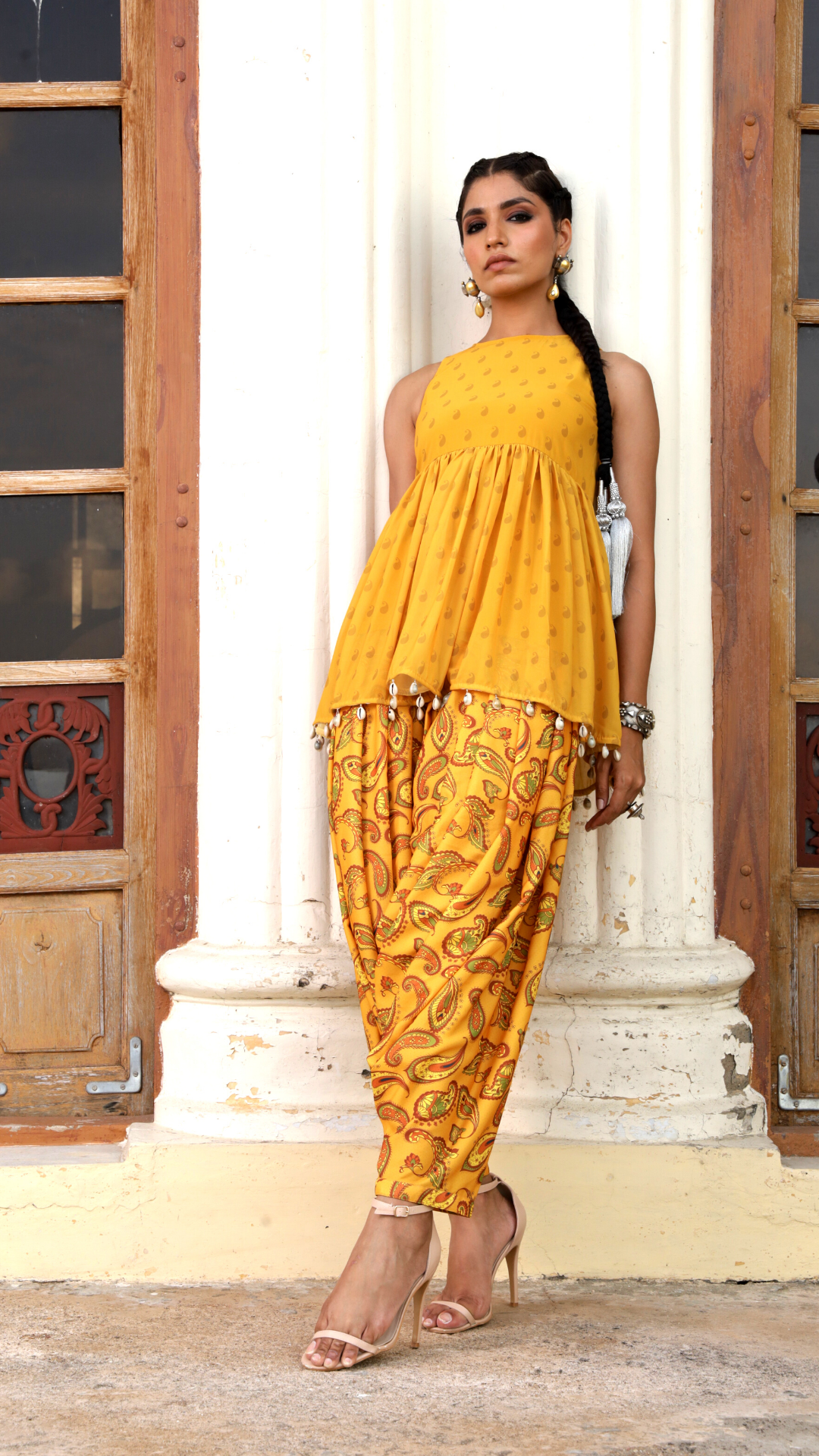 Paheli Top & Dhoti with Embroidered Belt - Turmeric Yellow