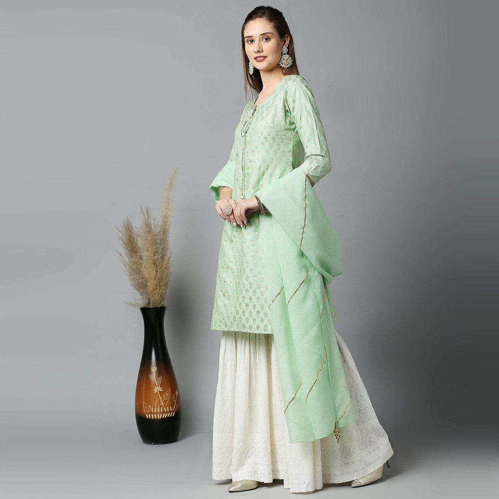 Kumudini- Kurta, Sharara & Dupatta - Pista Green - Monk & Mei