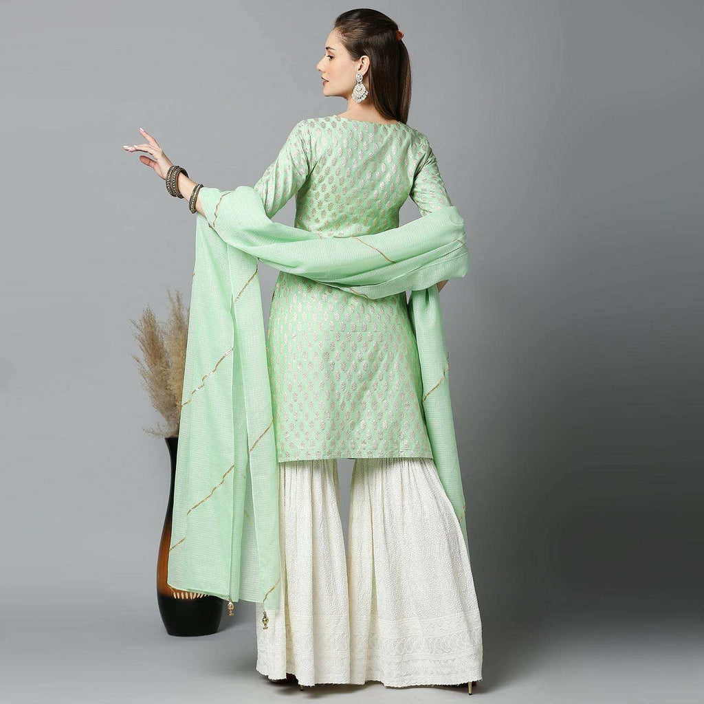 Kumudini- Kurta, Sharara & Dupatta - Pista Green - Monk & Mei