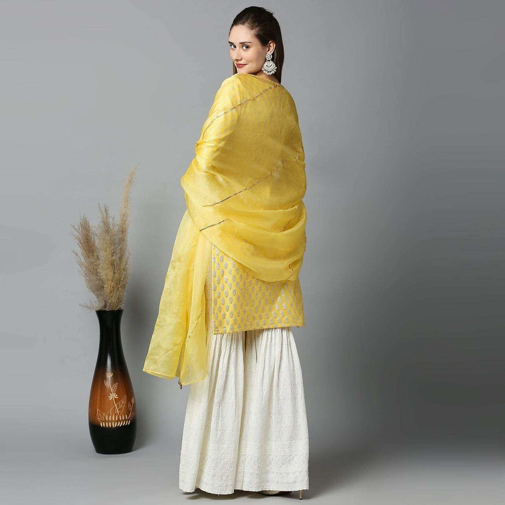Kumudini- Kurta, Sharara & Dupatta - Yellow - Monk & Mei