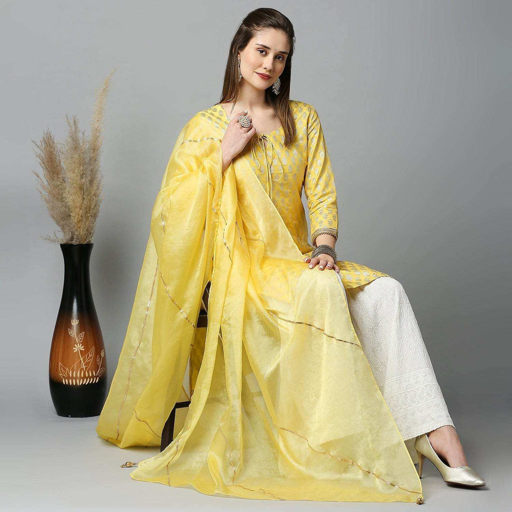 Kumudini- Kurta, Sharara & Dupatta - Yellow - Monk & Mei