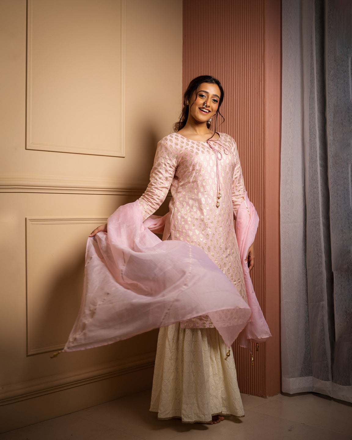Kumudini Pink Brocade Kurta