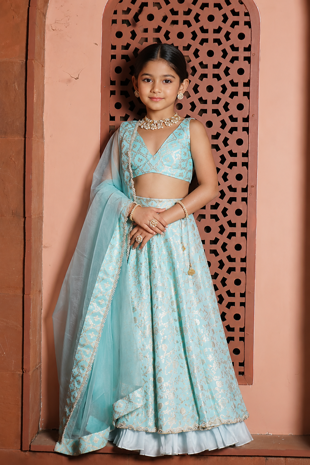 Chandini- Brocade Lehenga Set - Powder Blue