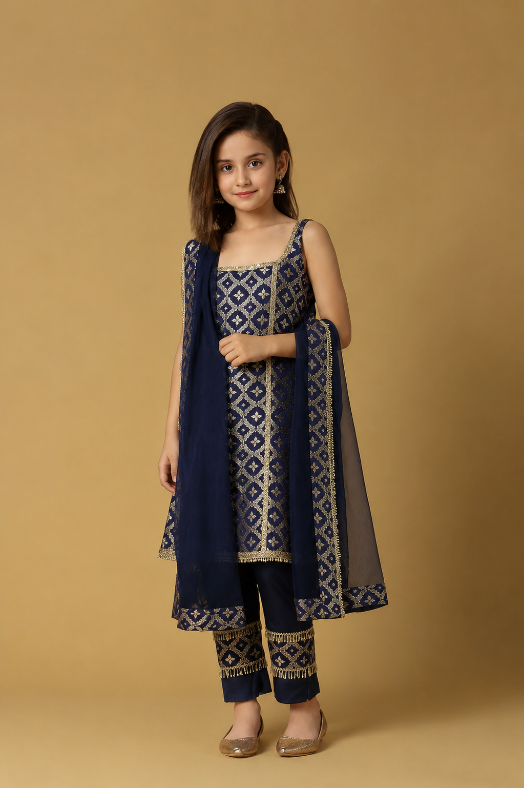 Kala-Sleeveless Kurta Set-Deep Blue