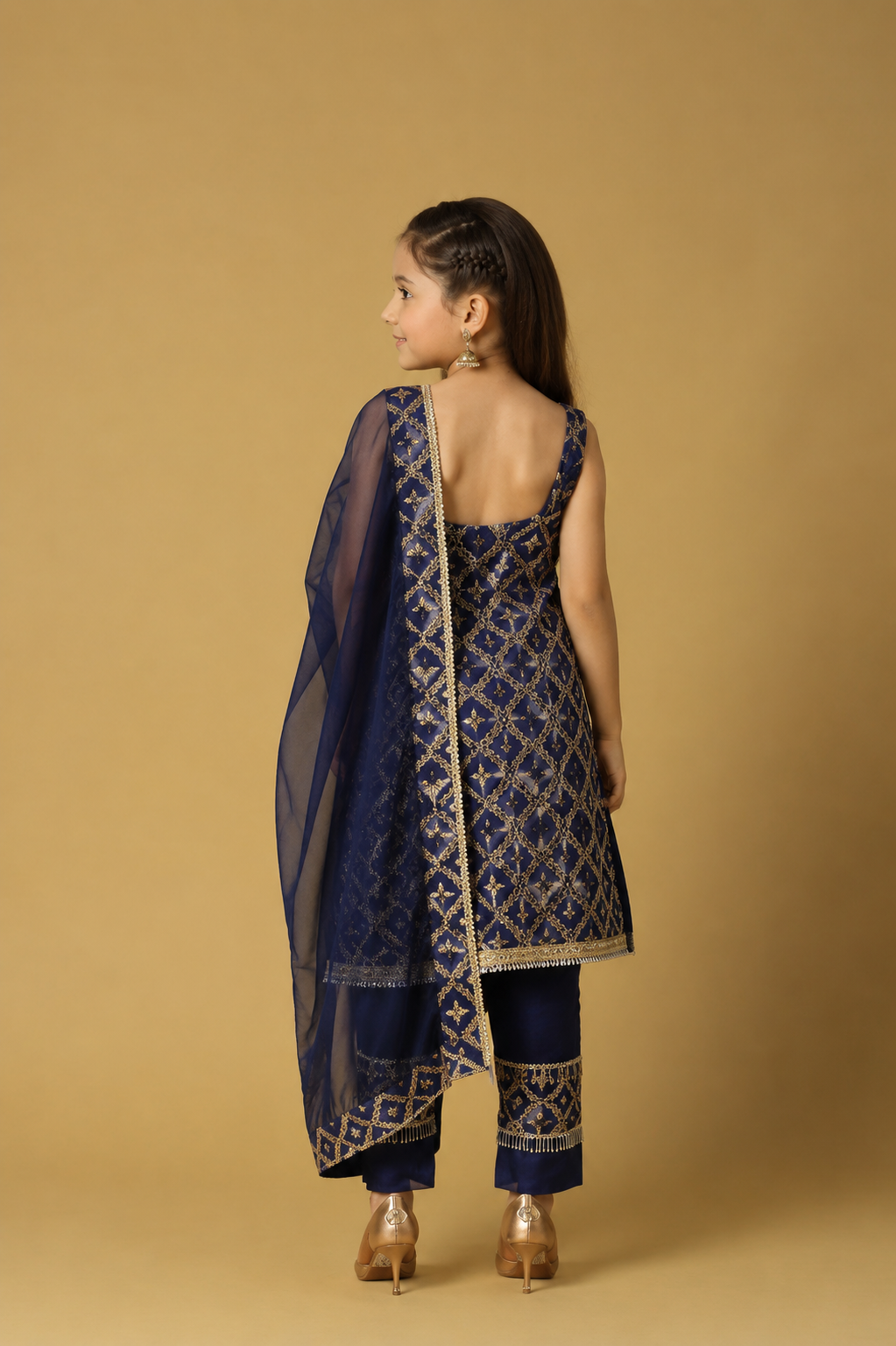 Kala-Sleeveless Kurta Set-Deep Blue