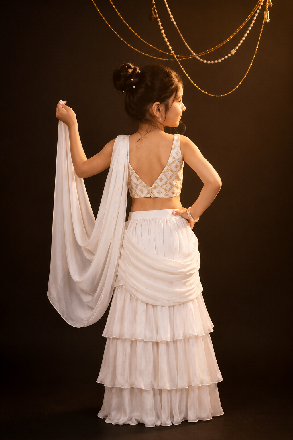 Mira Ruffle Saree Set  -White