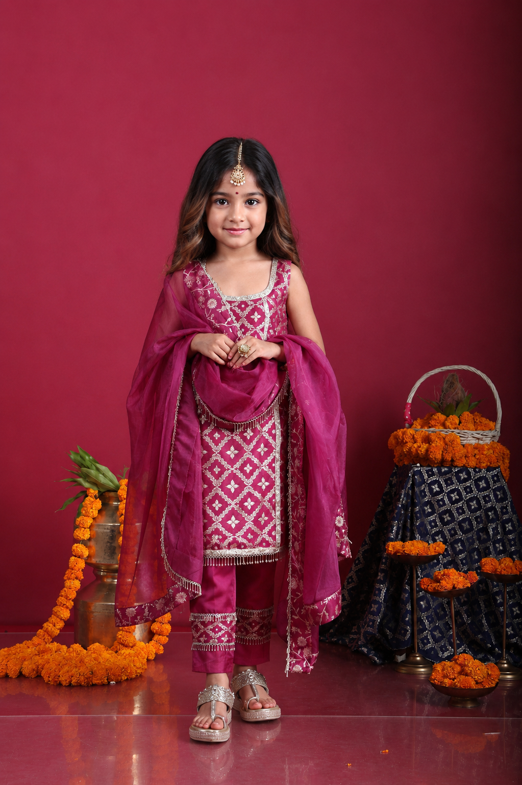 Kala-Sleeveless Kurta Set-Plum Purple - Plum Purple