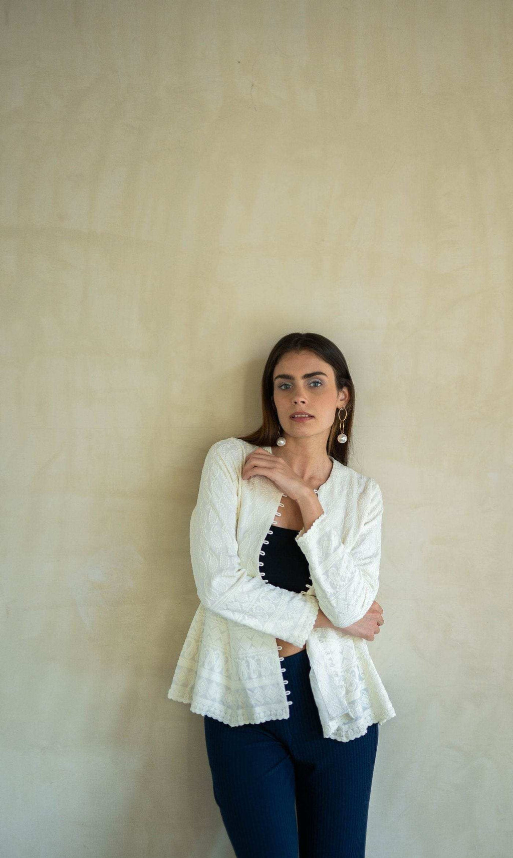 UFF CHIKANKARI JACKET - Cream - Monk & Mei