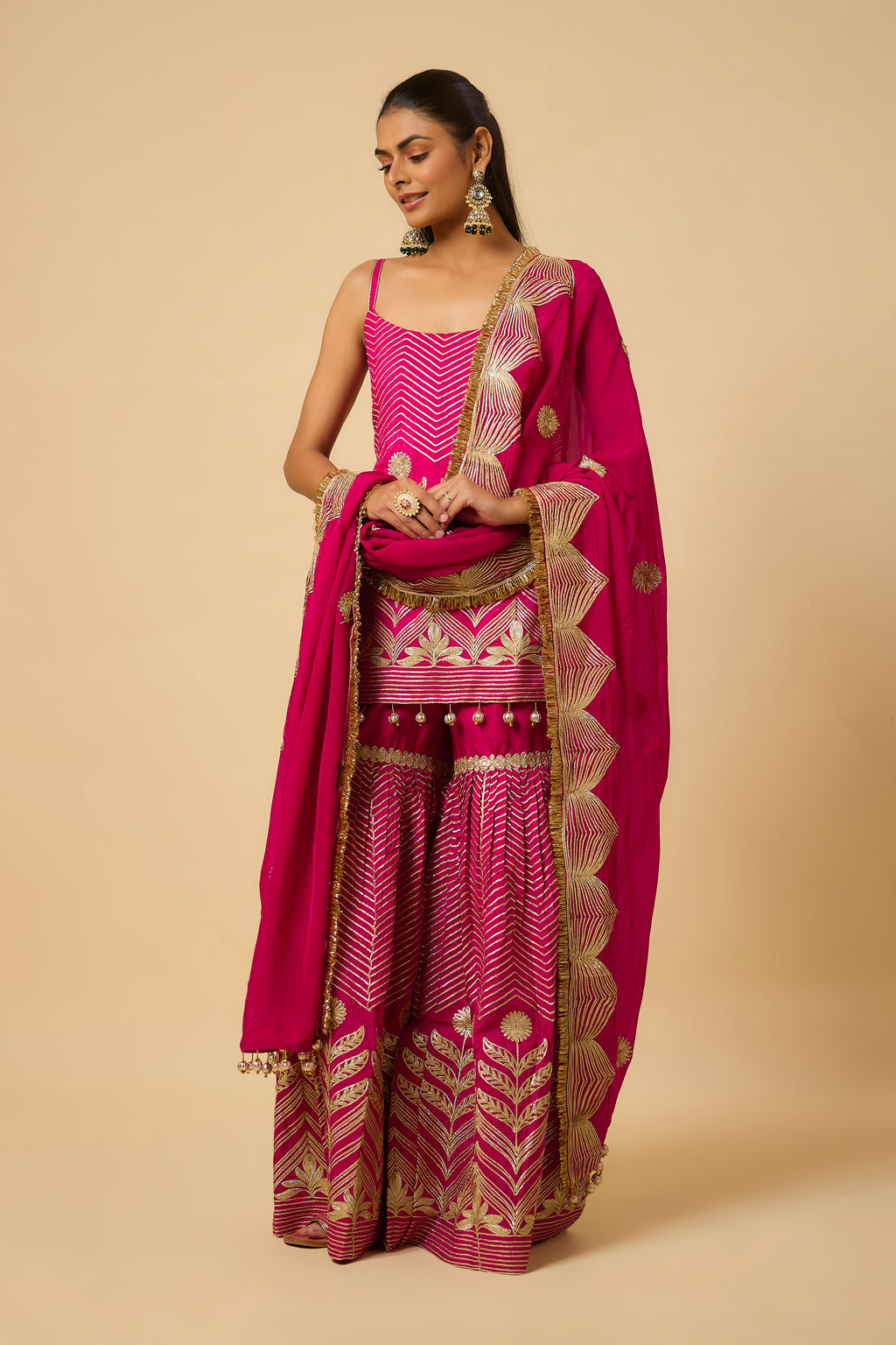 Zehnaseeb - Kurta, Pant and Dupatta - Fuschia Pink
