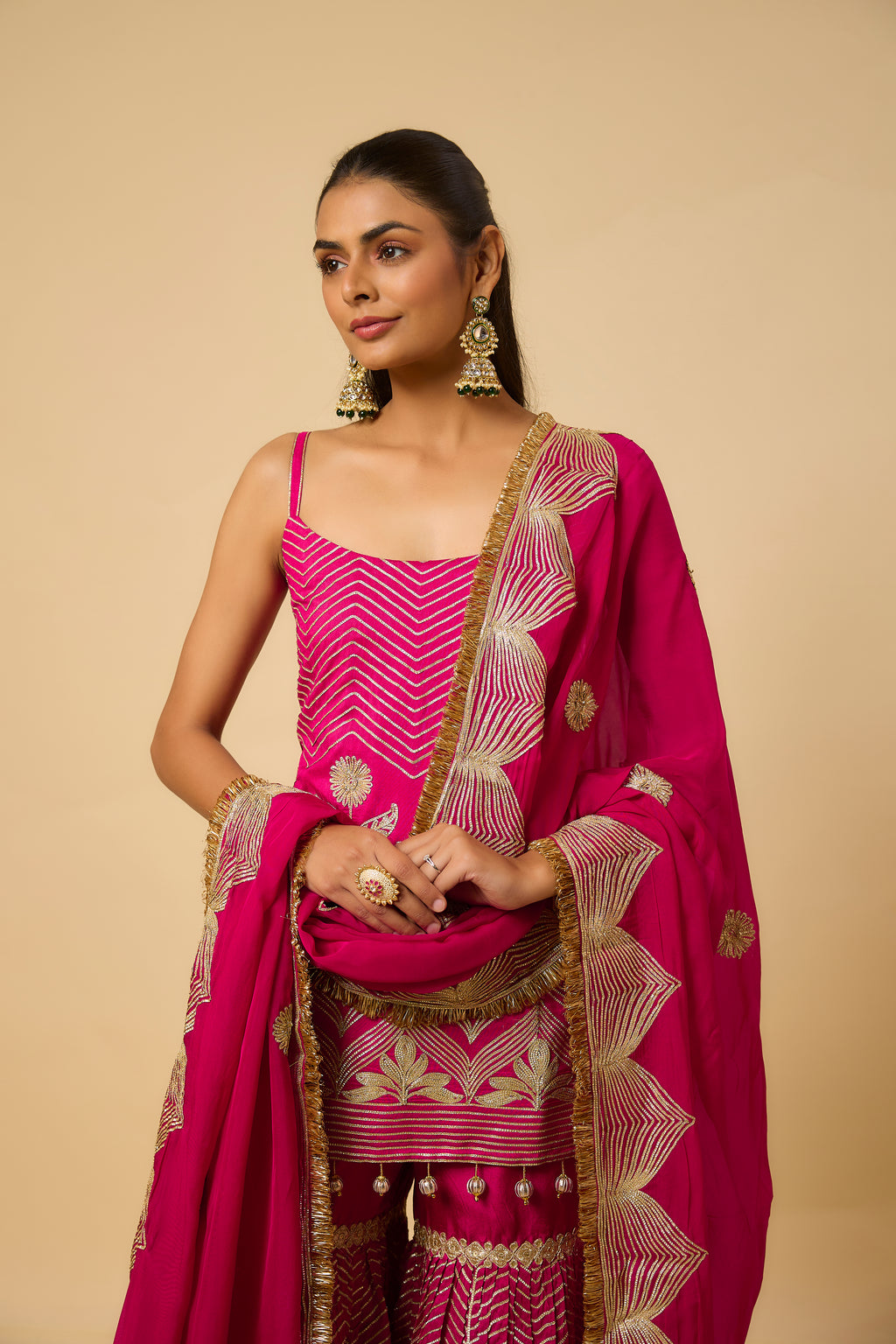 Zehnaseeb - Kurta, Pant and Dupatta - Fuschia Pink