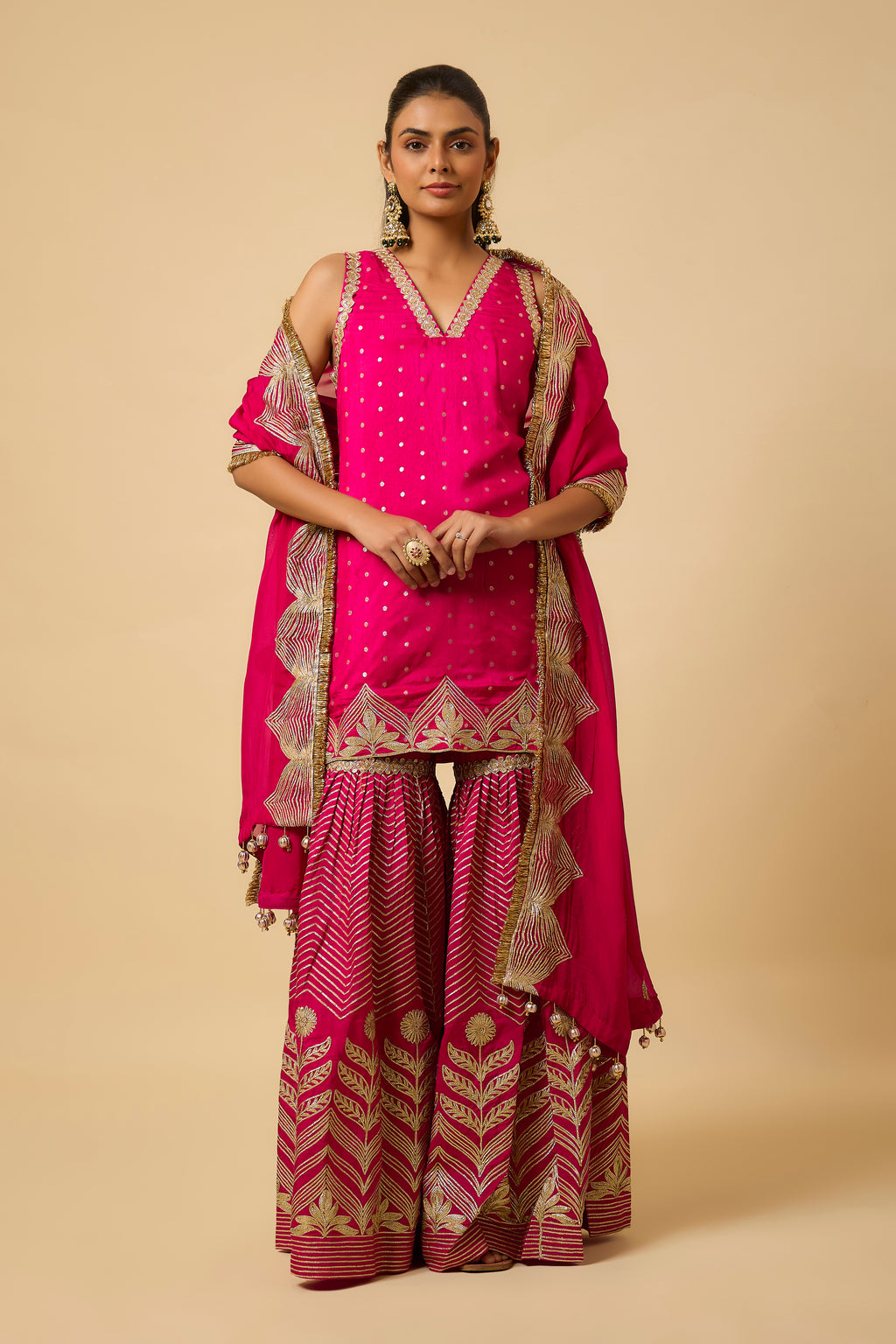 Nooraniyah -Kurta, Pant and Dupatta - Fuschia Pink