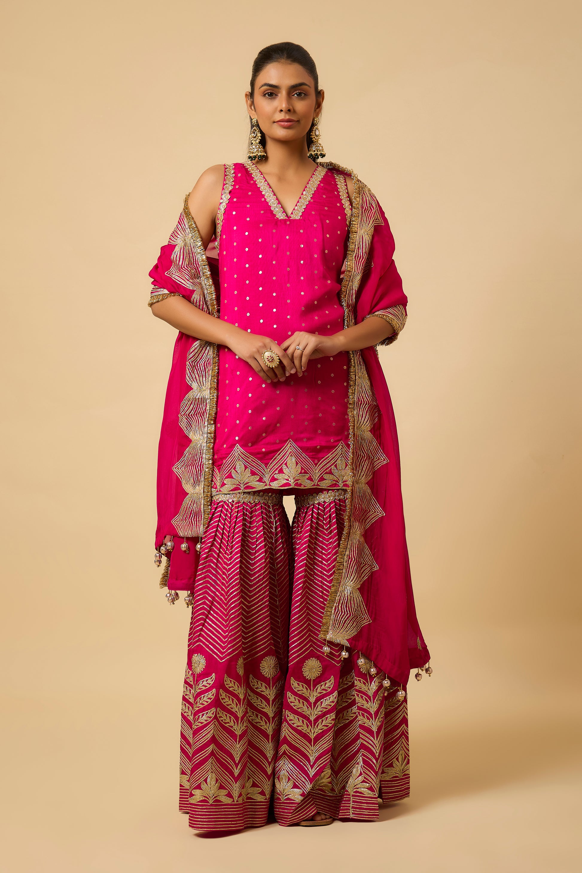 Nooraniyah -Kurta, Pant and Dupatta - Fuschia Pink