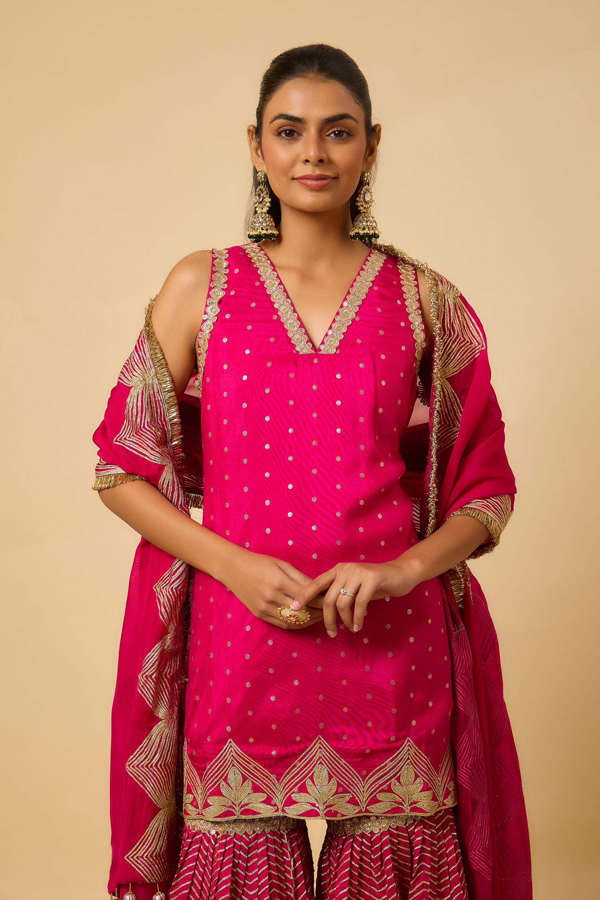 Nooraniyah -Kurta, Pant and Dupatta - Fuschia Pink