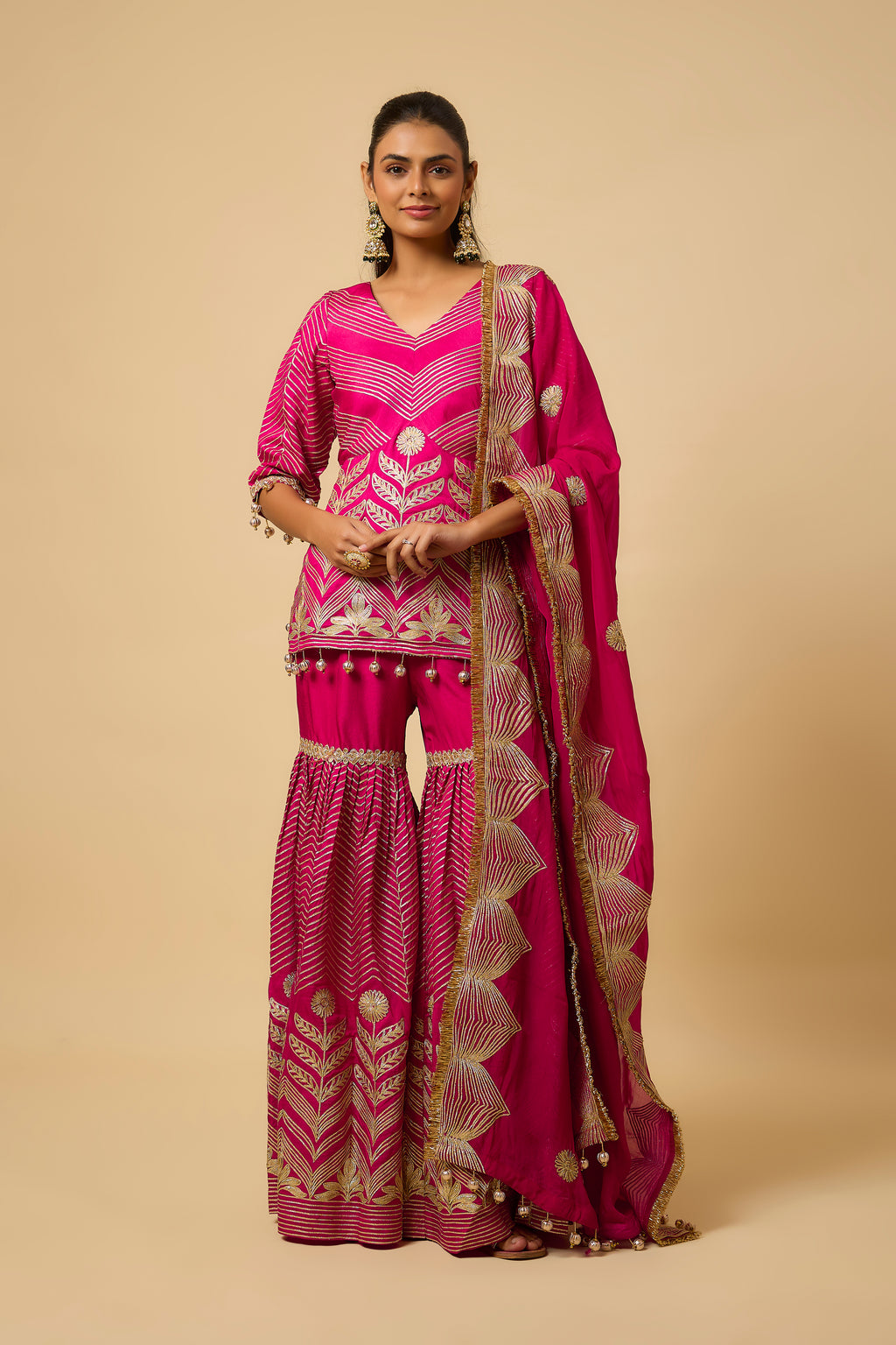 Gulbadan - Sharara, kurta & Dupatta - Fuschia Pink