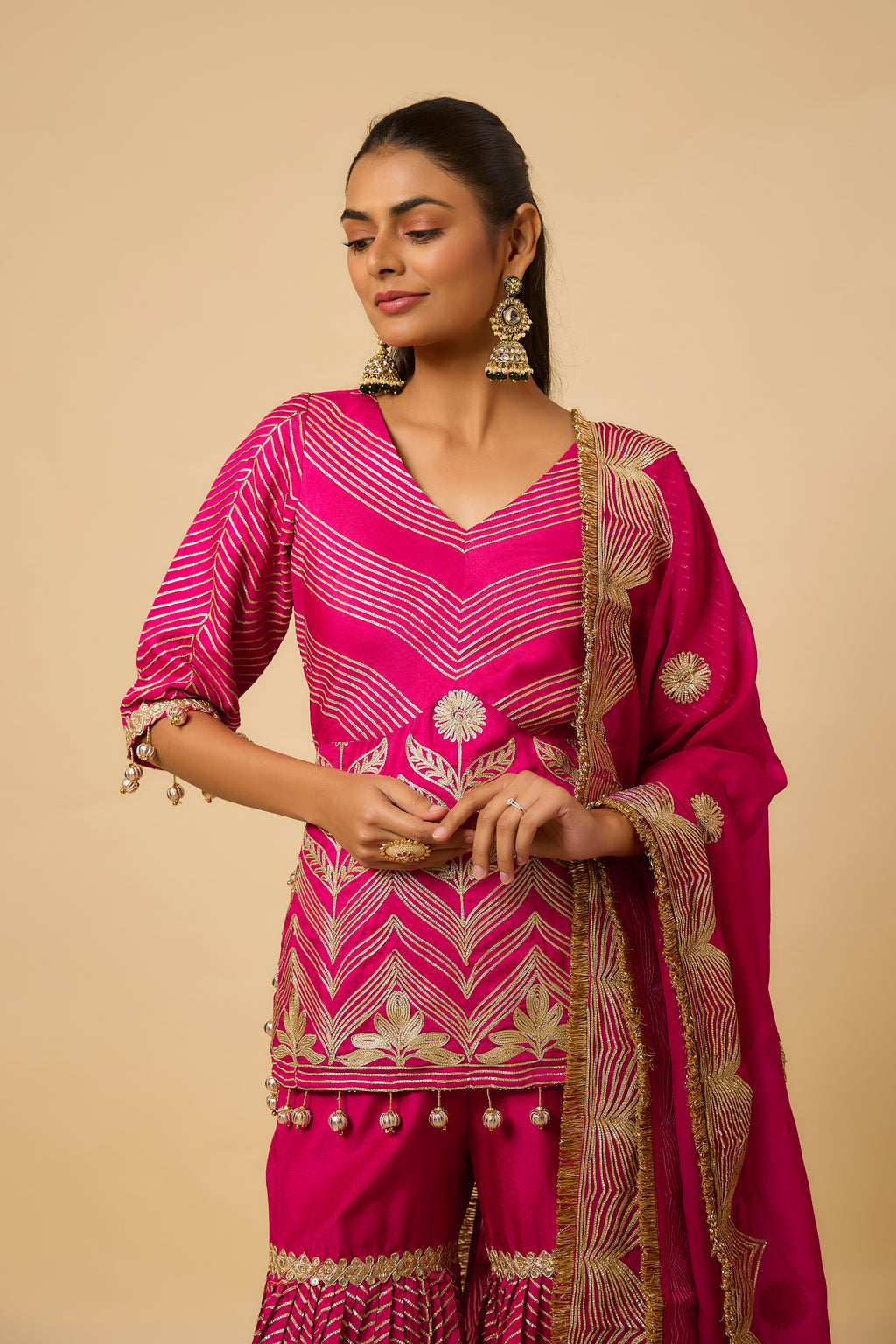Gulbadan - Sharara, kurta & Dupatta - Fuschia Pink