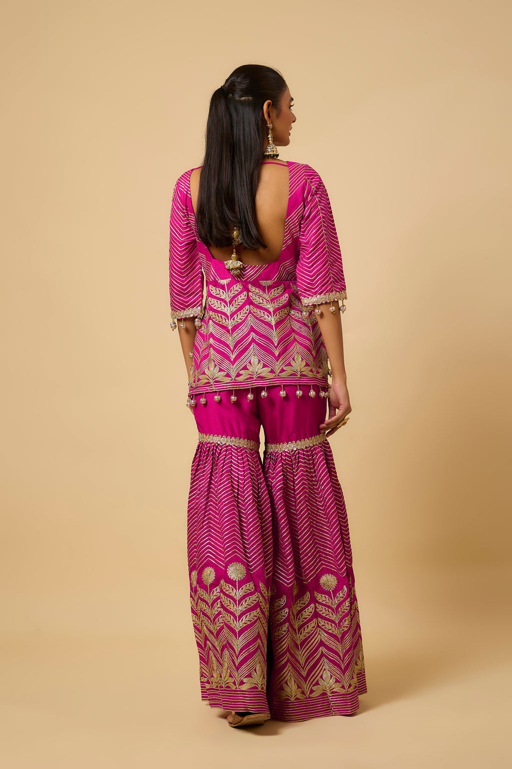 Gulbadan - Sharara, kurta & Dupatta - Fuschia Pink