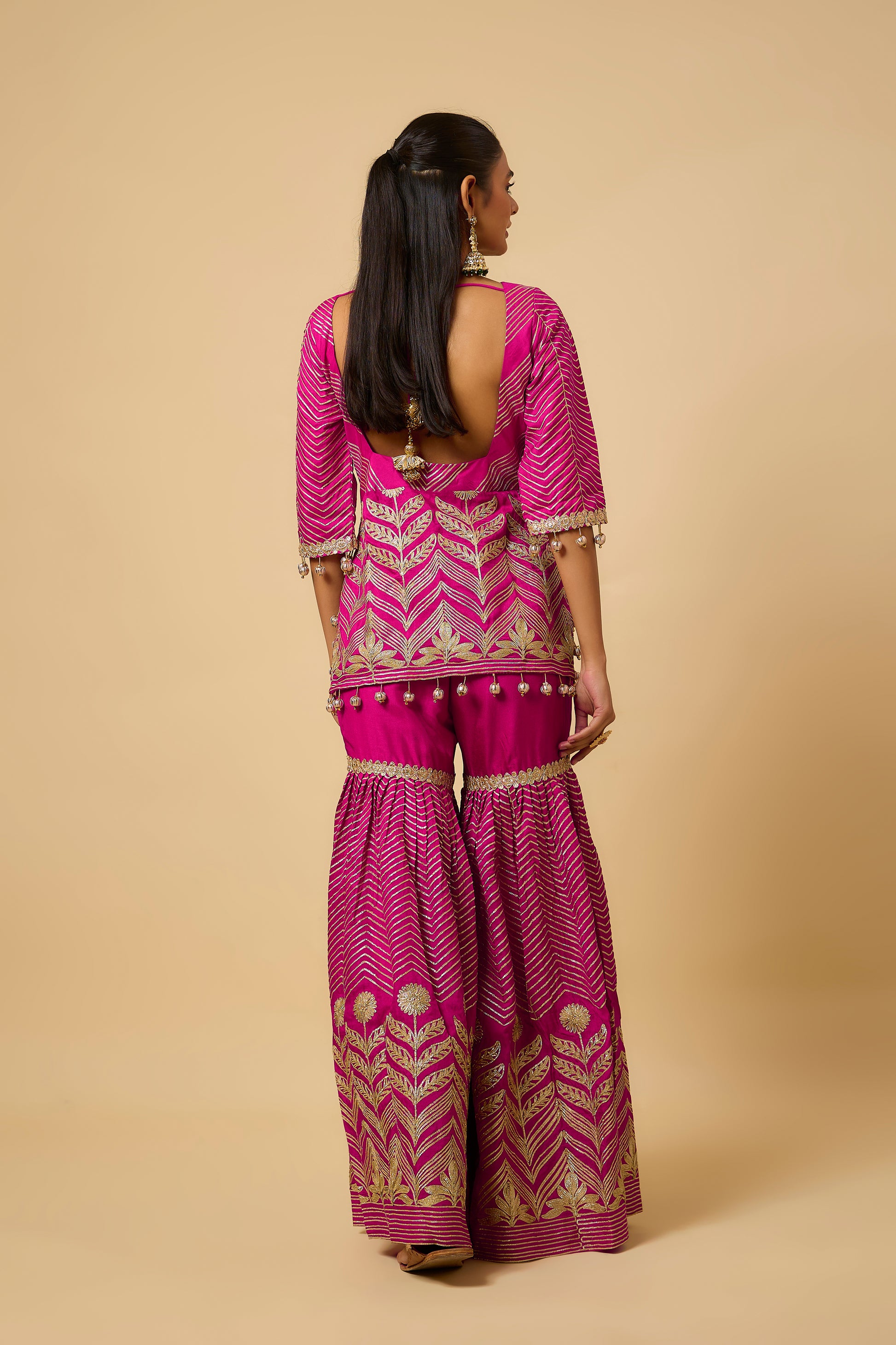 Gulbadan - Sharara, kurta & Dupatta - Fuschia Pink