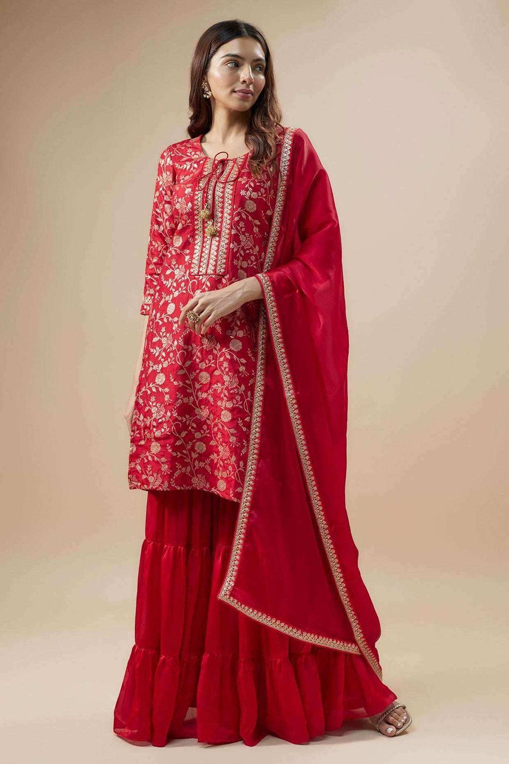MAYSA Kurta, Silk Satin Sharara and Dupatta - Monk & Mei
