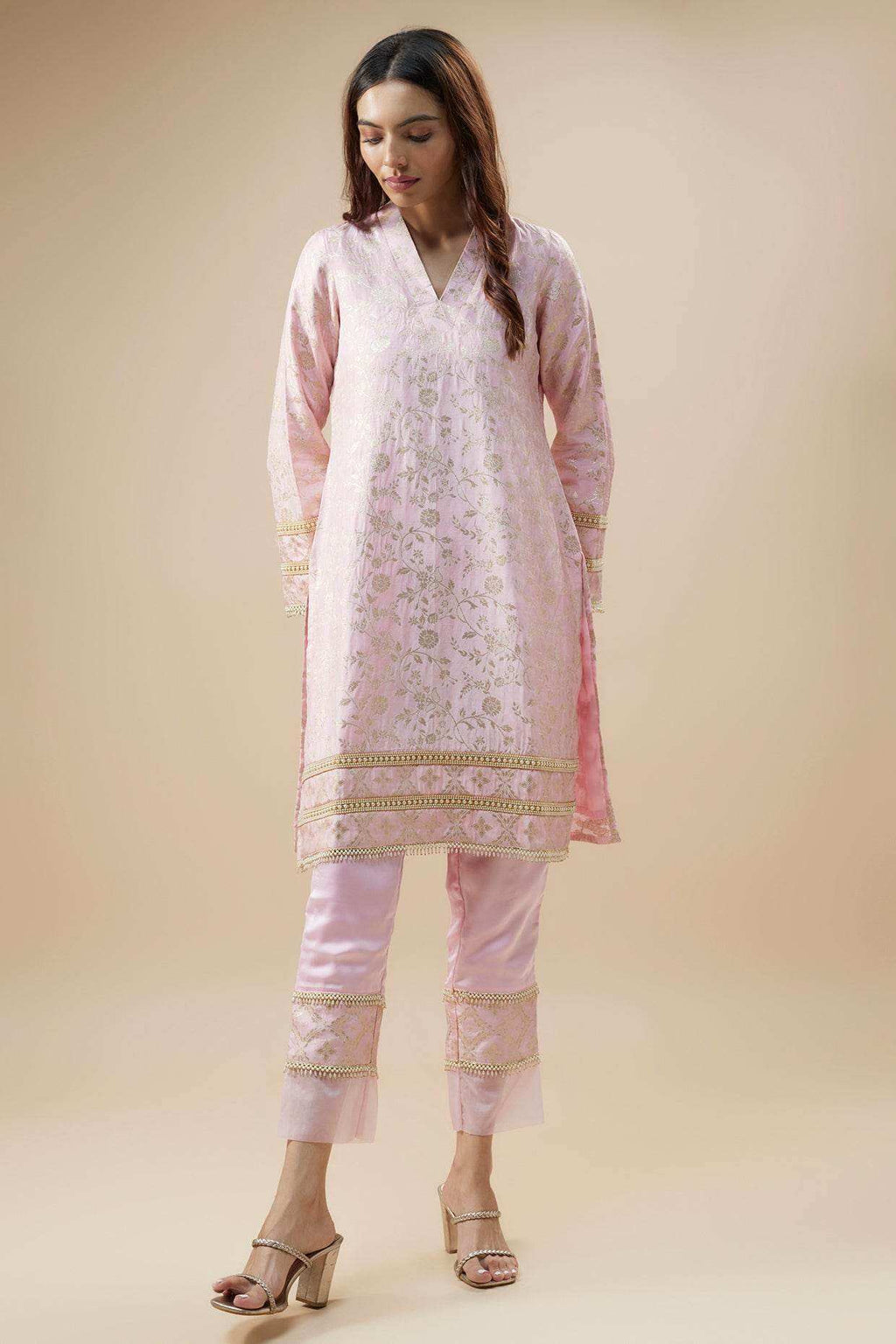MEENA Pakistani Kurta and Pant set-Blush Pink - Monk & Mei