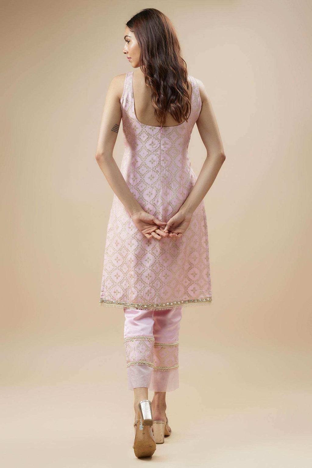 KALA Sleeveless Brocade Kurta Set-Blush Pink - Monk & Mei